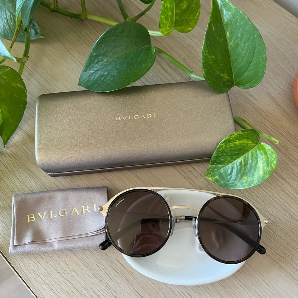 BVLGARI Gold and Brown Sunglasses in Dark Havana